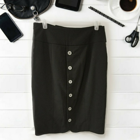 Black Pencil Skirt w/ Sailor buttons - Picture 2 of 5